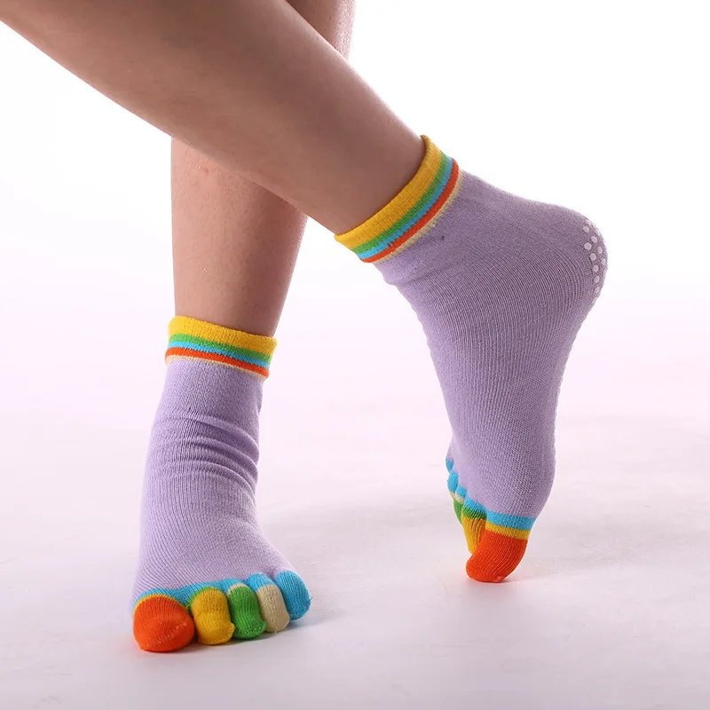 1 Pair Candy-colored Yoga Socks Rainbow Five-toe Split Non-slip Dance Socks Socks for Yoga Dancers