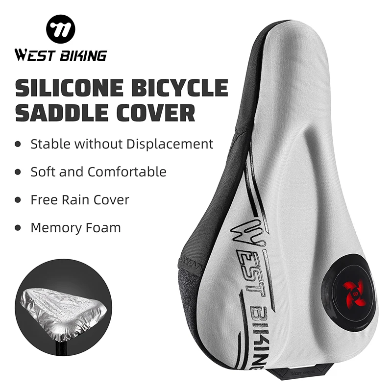 WEST BIKING Visible Silicone Gel Comfort Bike Saddle Cover For Road Bike MTB Windmill Bicycle Seat Soft Cushion With Rain Cover