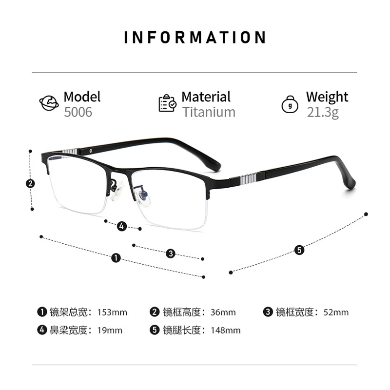 MOMOJA نظارات رجال الأعمال الفاخرة خفيفة للغاية ريترو مربع التيتانيوم وصفة طبية بصرية نصف إطار نظارات كبيرة الحجم الرجال 5006