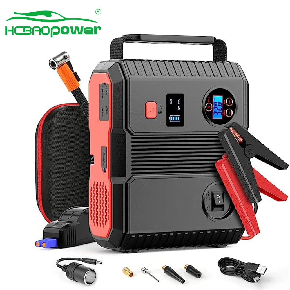 2024 Tragbare Power Bank 24000 mAh Multifunktionale Auto Starthilfe Luft Kompressor 3000 A LCD Display LED Notfall Tool Kit