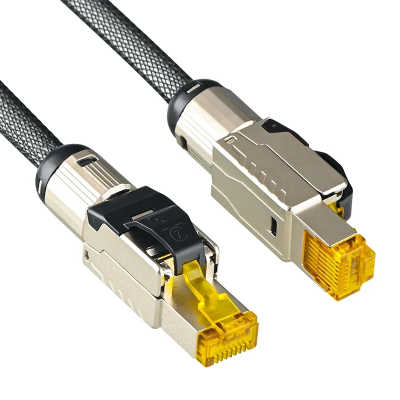 Full Shielding ความบริสุทธิ์สูง Pure Silver Core Ethernet Cat 8 40Gbps 2000MHz ความเร็ว Lan RJ45 เครือข่ายสายแพทช์