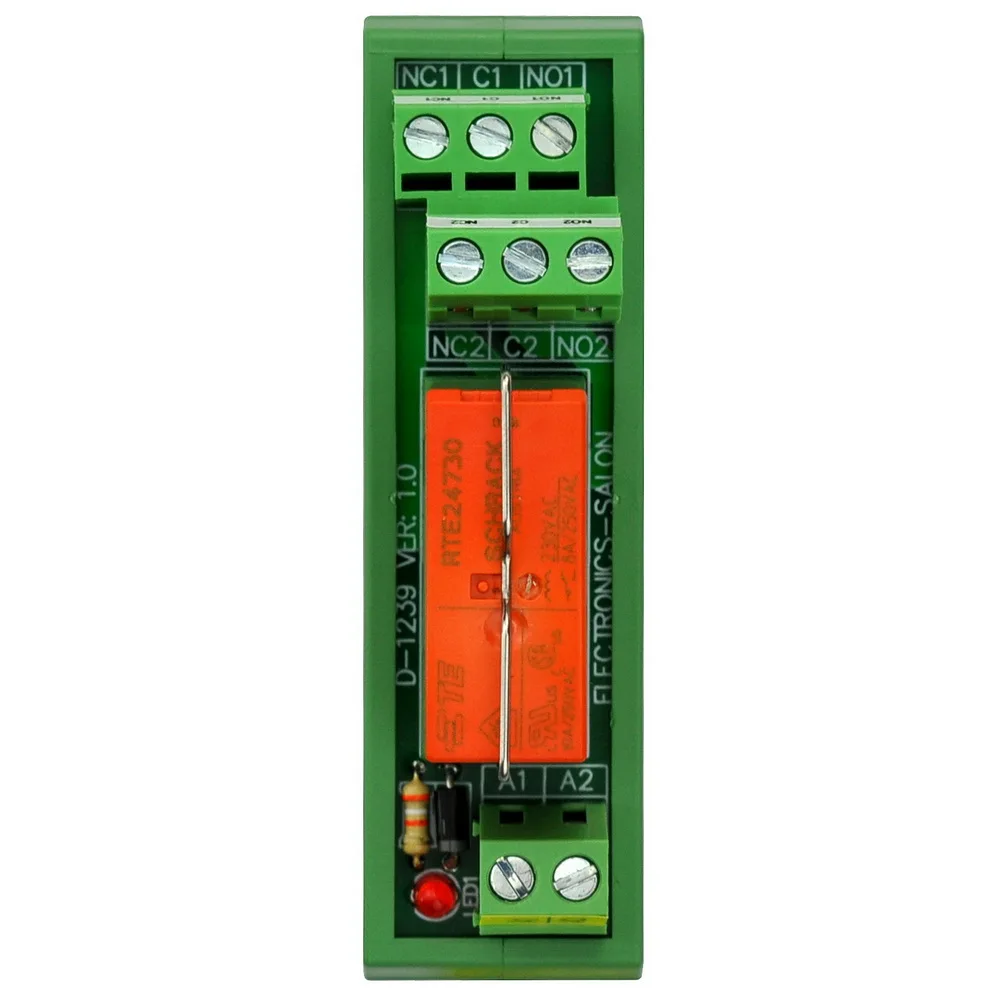 ELECTRONICS-SALON AC 230V Slim DIN Rail Mount 8Amp DPDT Power Relay Interface Module, RTE24730 230VAC.