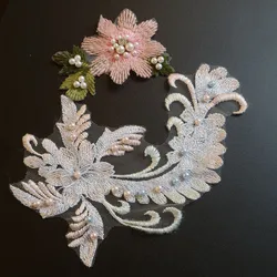 2pc/set beaded flower embroidery lace applique for clothes Rhinestone pearl   patches Embroidery  parches ropa