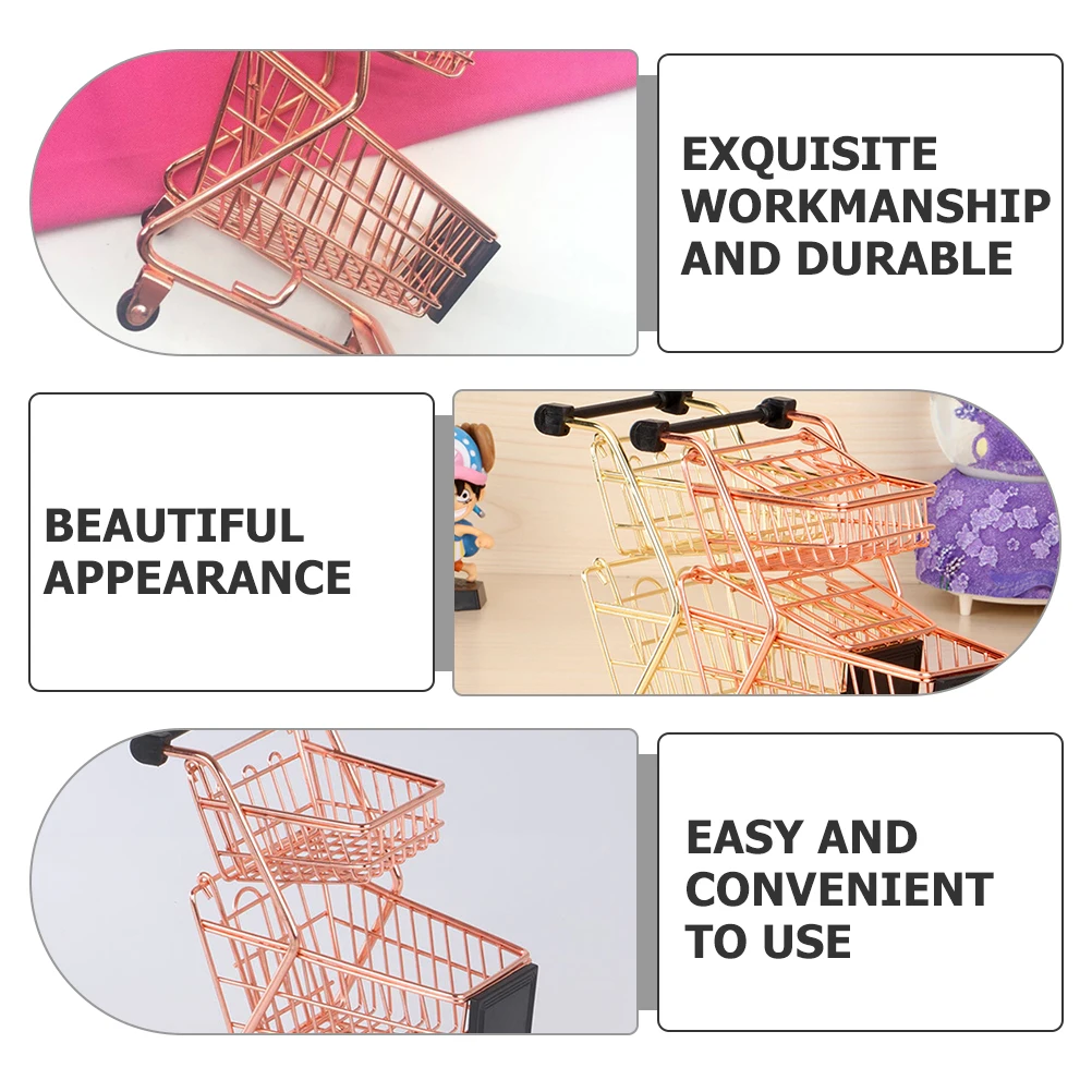 Mini carrito de compras bonito, organizador de almacenamiento de escritorio de Metal para niños, decoración de oficina y dormitorio, práctico carrito plegable