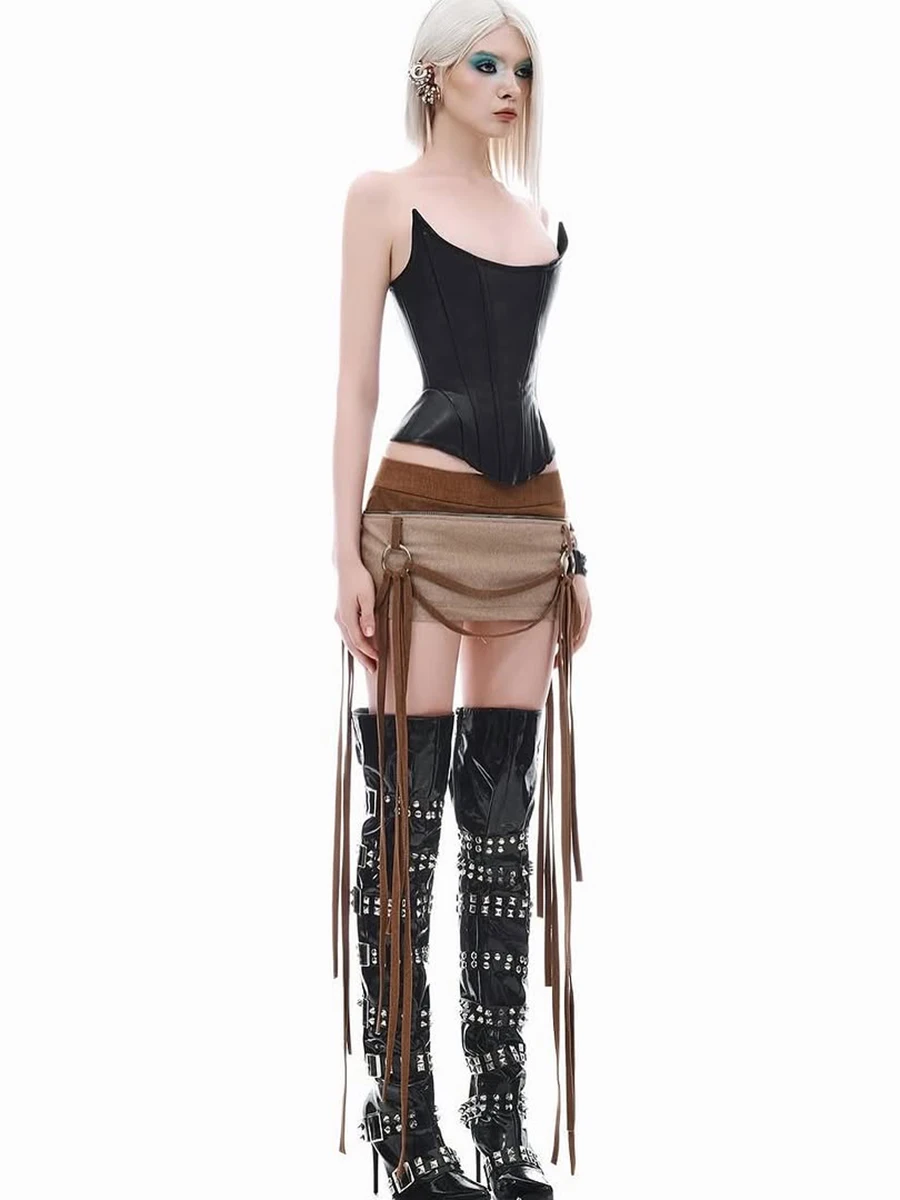 مثير العصرية بال حزام سترة المرأة Faionable ort طول البوليستر المحاصيل الأعلى غريب سنور التمرد ثقافة فرعية فتاة ساخنة #4