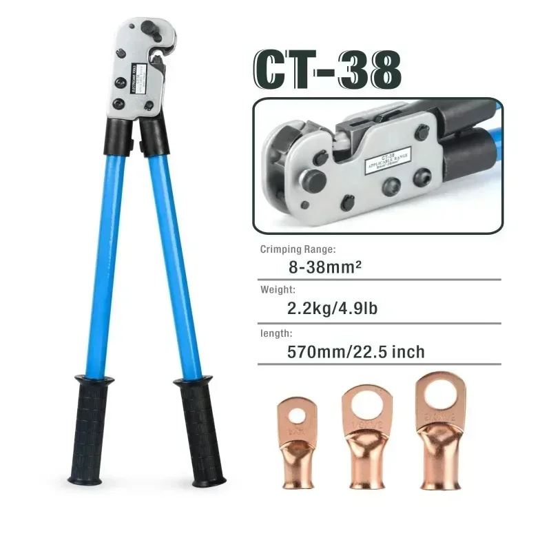 

BLUSUNSOLAR CT-38 Cable Lug Crimping Tool for Battery & Welder Cables Hand Crimping Plier with Long Handle 8-38mm2 AWG8-3/0