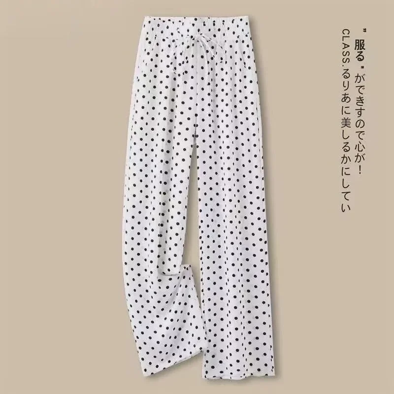 

Женские брюки больших размеров с широкими штанинами из ледяного шелка в горошек, свободного кроя, повседневные, летние