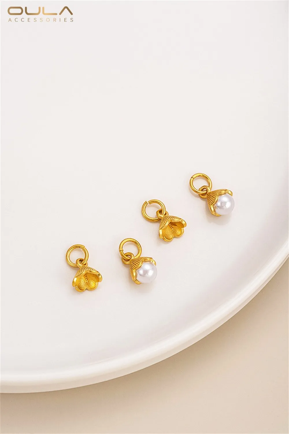 1pcs Sand Gold Half-hole Bead Tray Flower Bud Pendant, Pearl Jade Flower Tray Pendant, Diy Handcrafted Jewelry Pendant Material
