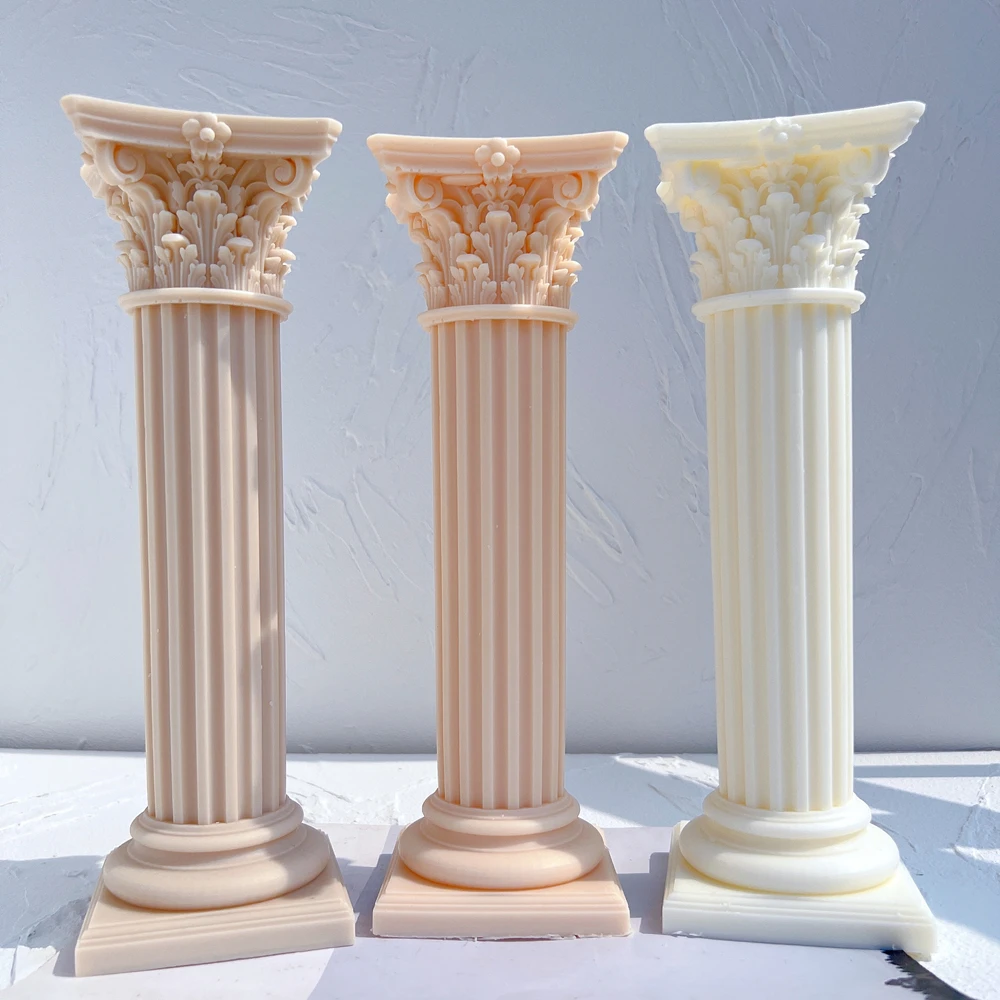 Classic Greek Roman Column Candle Mold Architectural Sculpture Home Decoration Corinthian Pillar Roman Column Silicone Mould