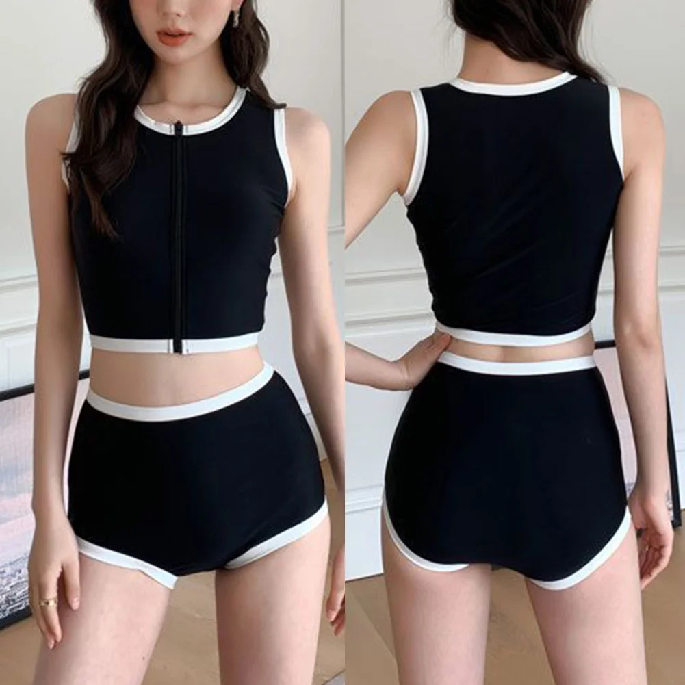 Beach Vacation Black Slim Beachwear Beach Pool Party Swimsuit Fashion Bikini Set Casual Style Elastic Swimwear