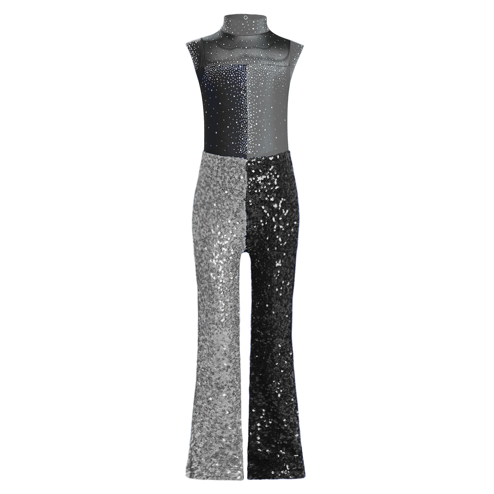 Children Sequins Jumpsuit Color Block Dancewear Jazz Dance Costume for Girls Kids GlitteryBodysuit Streetwear Street Clothes