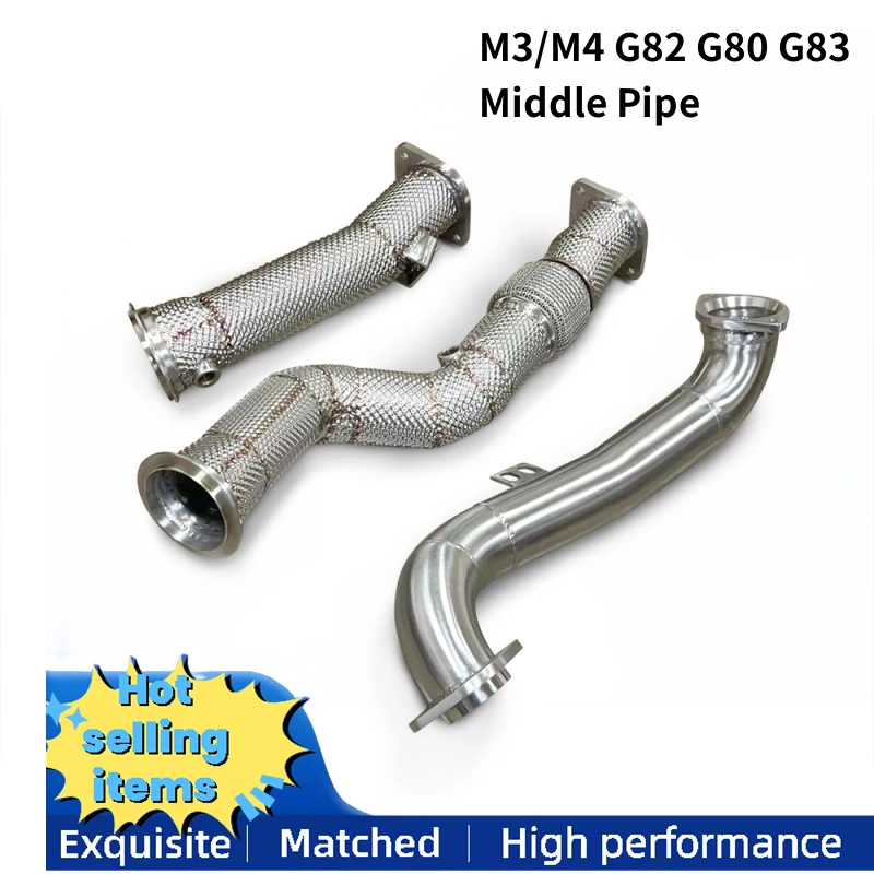 High flow 304 stainless steel single tube middle section suitable for BMW M3/M4 G82 G80 G83 G8X 2019-2023 exhaust downpipe