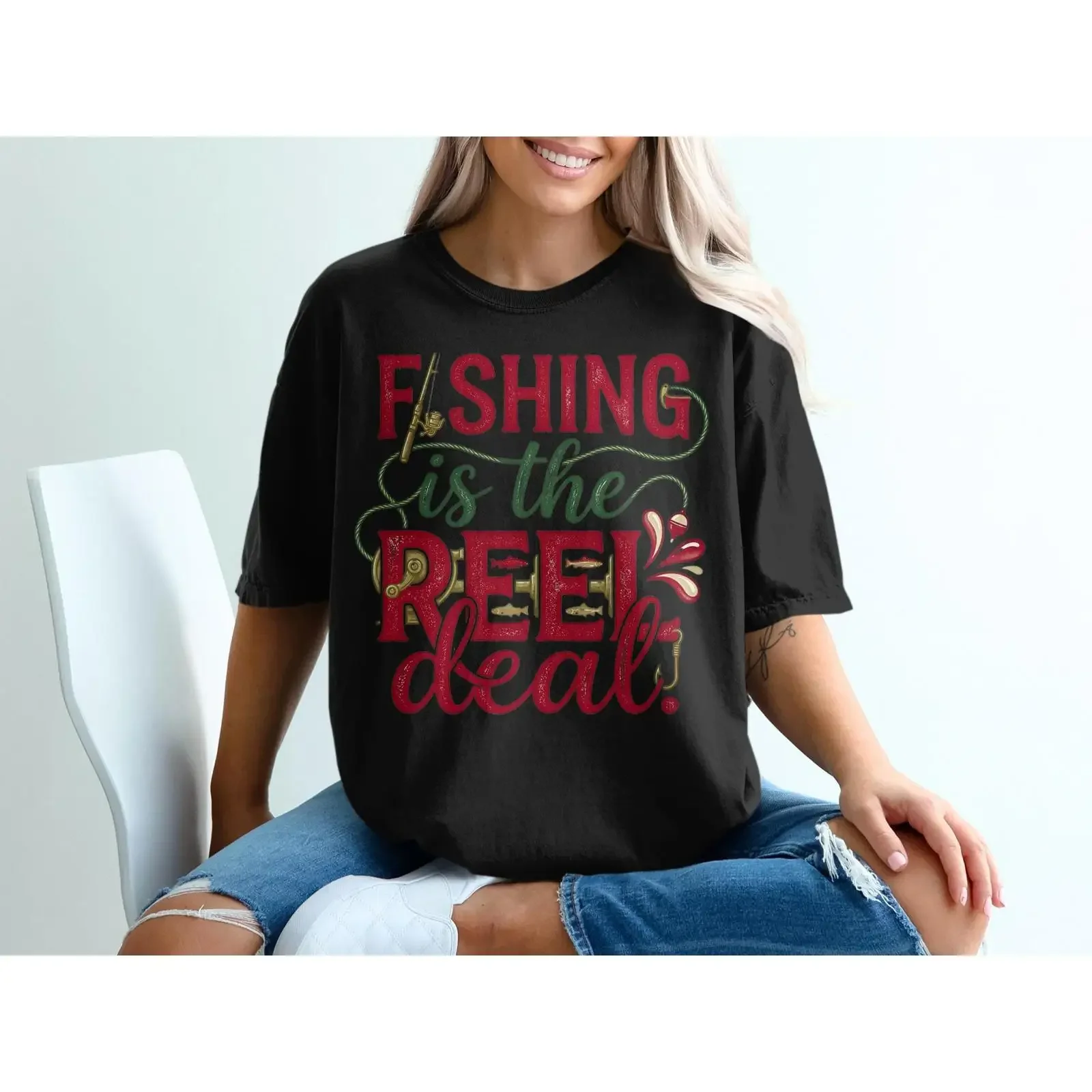 Fishing Is The Reel Deal Funny T Shirt Vintage Fisherman Angler Humor For Lover Father's Day Outdoor Top vintage Washed