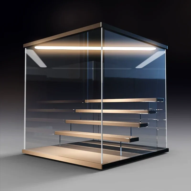 

3/5 Layers Acrylic Display Case With LED Light Figurines Toy Blind Box Organizer Dust Proof Dolls Action Figure Display