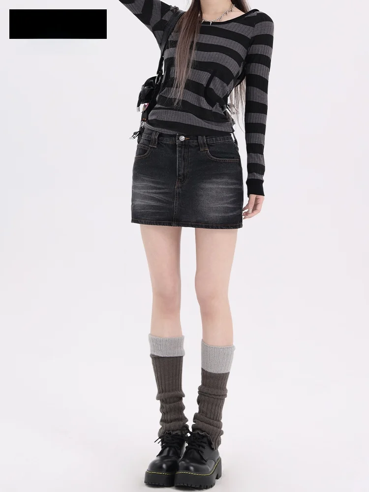 

Slimming Dark Grey Hot Short Denim Skirt Women's Summer New Style A-Line Skirt High Waist Cotton Blend Fabric Bodycon