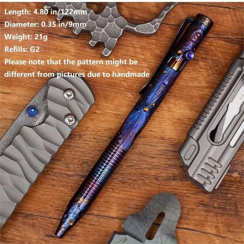 1PC Handmade Titanium Alloy Ballpoint Pen EDC Signature Writing Pocket Collectible Pen Broken Window Pen