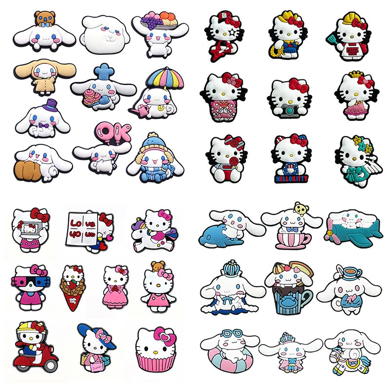 9–20 Stück Sanrio Cinnamoroll Hello Kitty Schuhanhänger-Set für Bubble Slides, Clogs, Sandalen, PVC-Schuhdekorationen, Zubehör, Schnalle