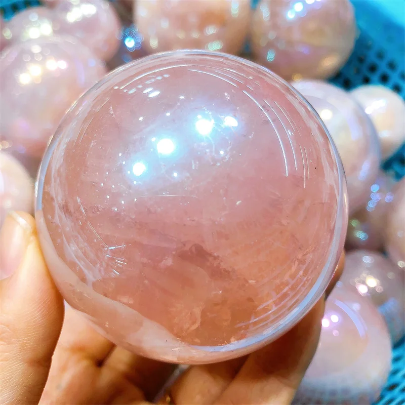 Natural Aura Rose Quartz Sphere, Rainbow Healing, Reiki Crystal, Magic Ball, Home Meditation, Decoration Gift, 6.5cm