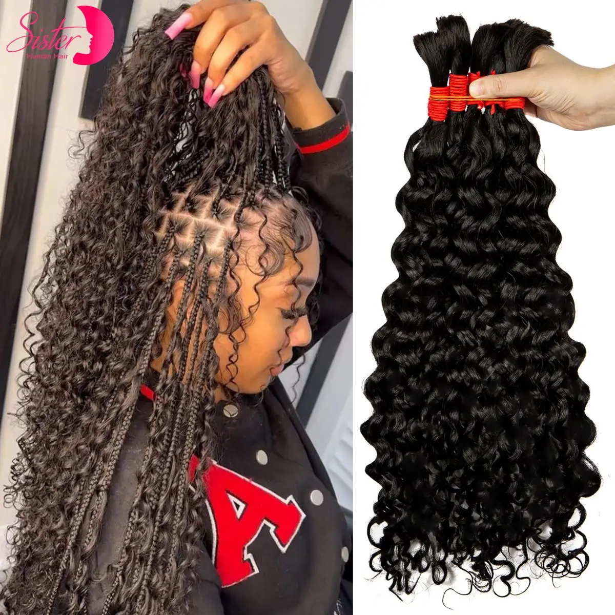 22 24 inch diepe golf bulk menselijk haar voor boho vlechten geen inslag gekleurd 100% 12A menselijk haar bulk krullende extensions voor vlechten