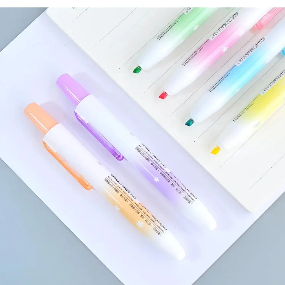 Plastic Kawaii Retractable Highlighters Large Capacity Wear Resistant Fluorescent Marker Pen Non-toxic Quick Drying Drawing Pens