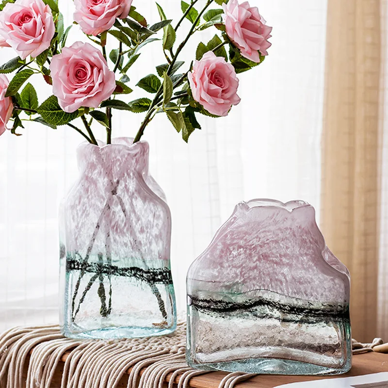 

Light luxury hand-blown glass vase living room dining table table decoration ornament Chinese fake flower arrangement