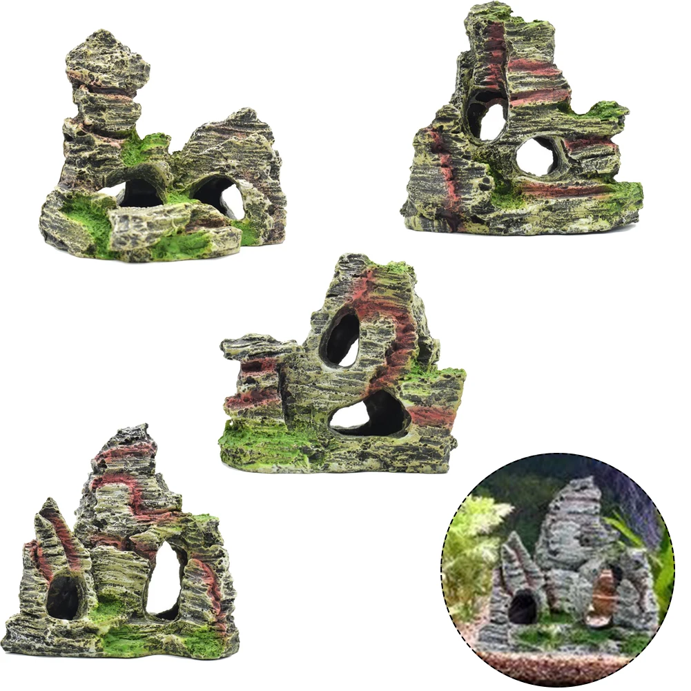 Resin Rockery Mountain View Decor Mountain Rocks Aquarium Aquarium Landscape Rock Hiding Cave Aquarium Ornament For Fish