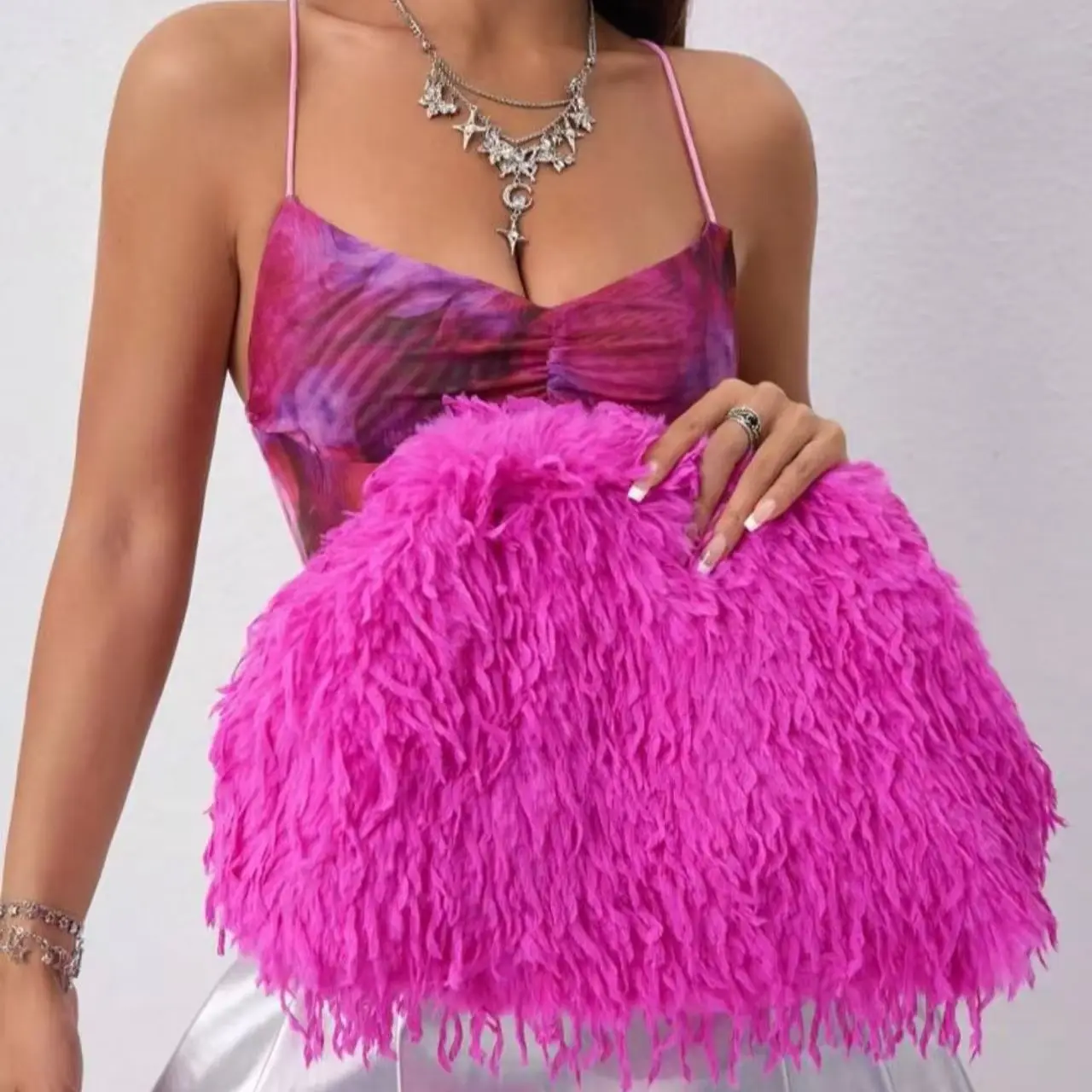 

Fashionable Small Feather Plush Shoulder Bags Women Luxury Brand Crossbody Bag Female Handbags and Purses Soft Warm Winter Bag