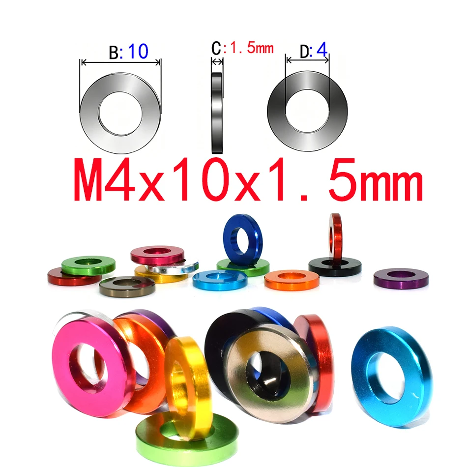 M4x10x1.5mm(50pcs) Plain 6061 Aluminium Washers, CNC Machined Shims for RC Car, UAV and Industrial Equipment HHX