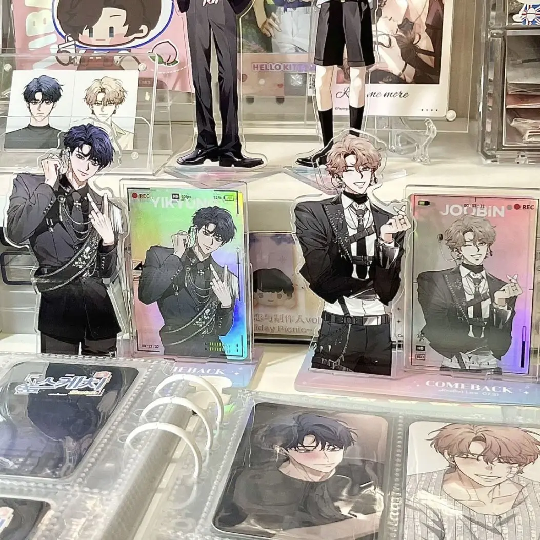 Anime Figure Laser Card and Acrylic Stand Figurine for Desk Decor, Yaoi BL, sketch manwha, Manhwa, Lee Joobin, Boys Love, 4Pcs