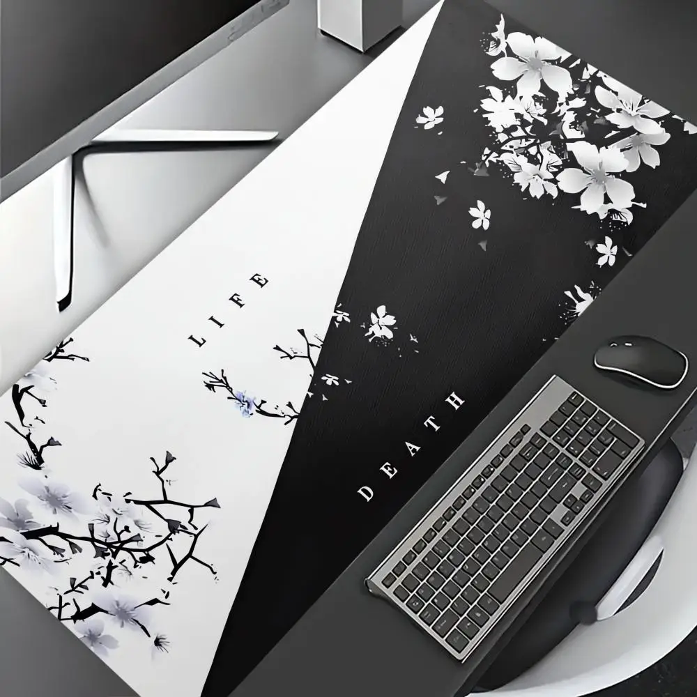 

Large Gaming Mouse Pad, Black and White Cherry Blossom Design,rubber Non-slip Pad, Stitched Edges, Perfect for Office and Gaming