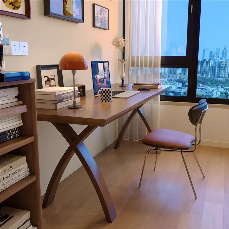 Against the wall Computer desk Solid wood study desk Reading writing table Home study Long workbench Bedroom