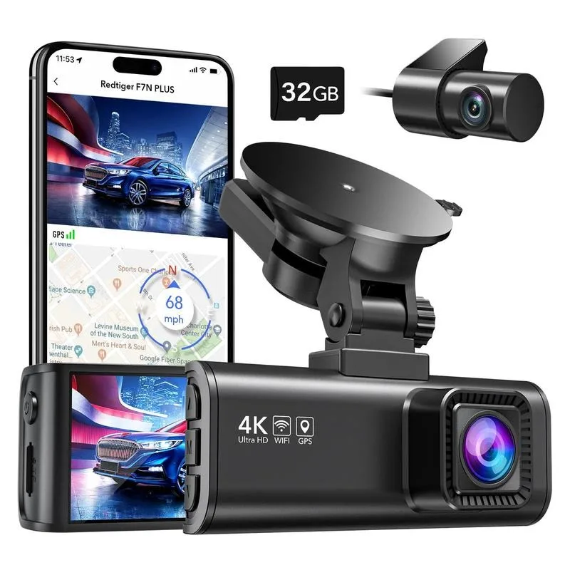 REDTIGER F7NP Dash Cam Front Rear, 4K/2.5K Full HD Dash Camera for Cars, Free 32GB Card, Built-in Wi-Fi GPS, 3.16” IPS Screen