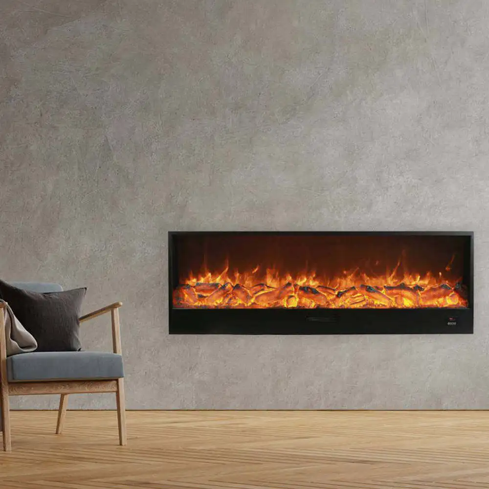 Built-in Independent Electric Fireplace 180 Cm, With 1500 Watt Power Black Indoor Fireplace Flame Effect