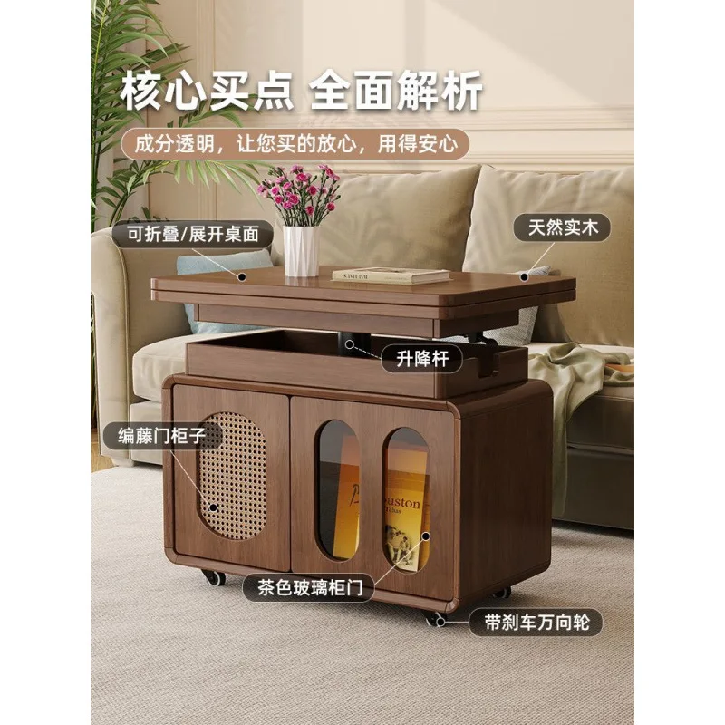 عربة طعام متنقلة قابلة للطي من الخشب الصلب لرفع القهوة والشاي والشاي متعددة الوظائف وغرفة معيشة مزدوجة الأغراض #5