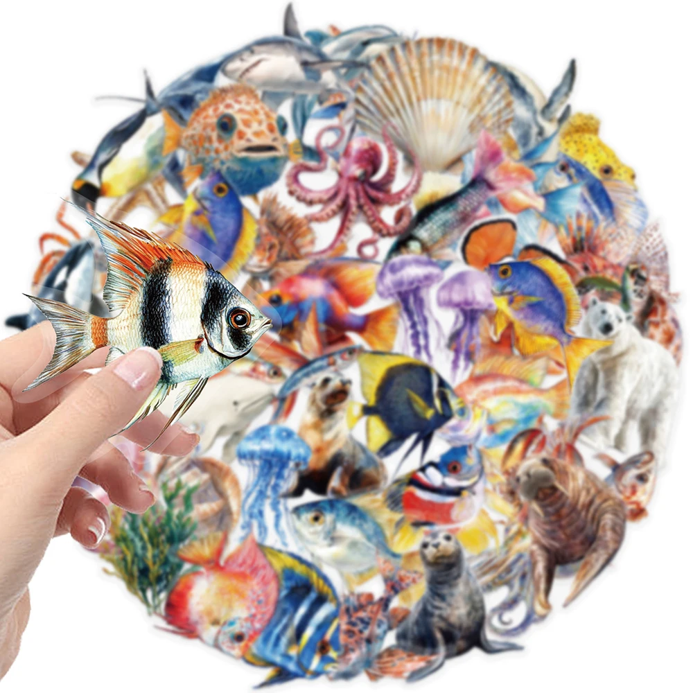 

10/30/50pcs Cartoon Marine Life Stickers Funny Creative Decals Decoration DIY Notebook Phone Stationery Transparent PET Sticker