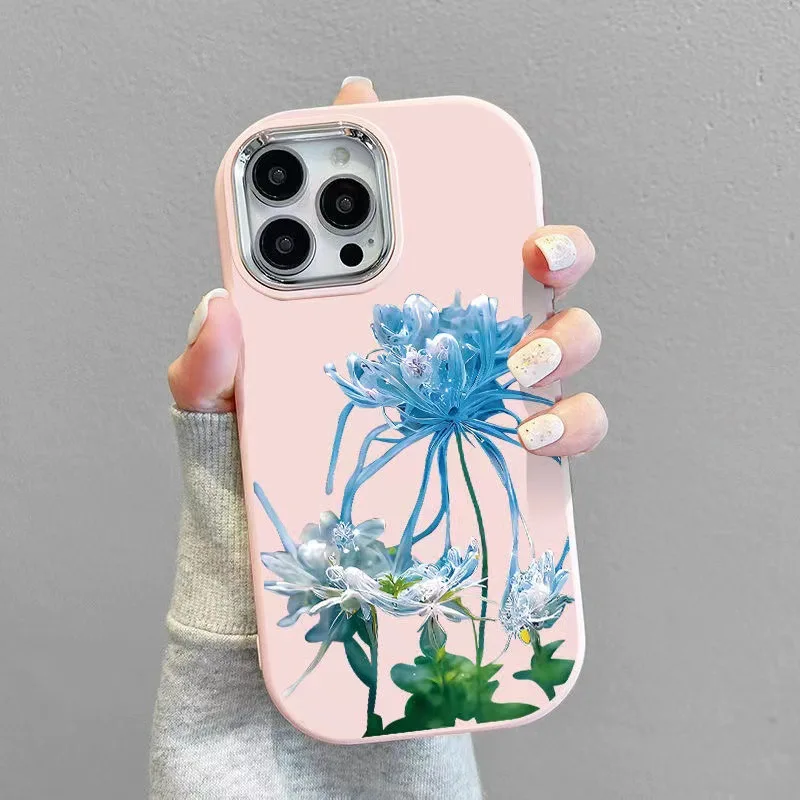 Blue Garlic Flower Shockproof Shockproof Phone Case For iPhone 15 Pro Max 14 Plus 13 12 11 XR X XS 8 7 Cover