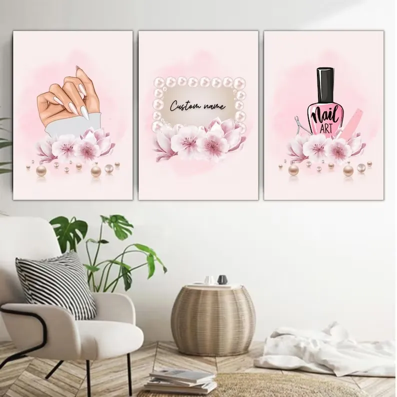 Pink Nail Polish Tech Fashion Nordic Prints And Posters Canvas Painting Wall Pictures Manicure Store Beauty Salon Home Decor