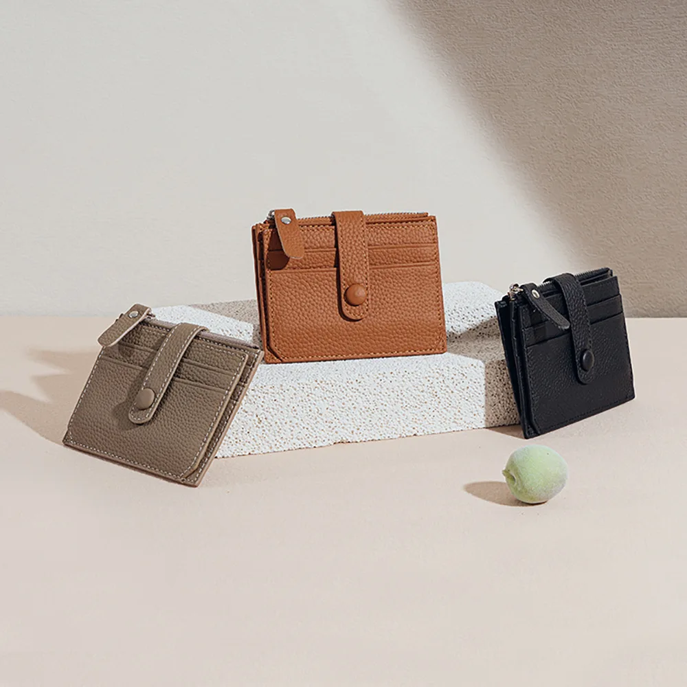 

Тонкий кошелек в корейском стиле из натуральной кожи, с несколькими отделениями для карт, на молнии, для монет, мини-кошелек, простой дизайн