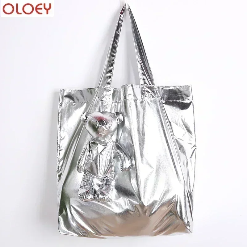 Bolso de algodón con relleno de oso recubierto de plata, SB10-V, impermeable, reutilizable, de alta calidad, para comestibles, de gran capacidad