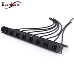 1pc Customized 8-Way 1U Cabinet XLR Audio Jumper Rack,8-Hole Panel Mount 3Pin XLR Male Socket+Audio Shielded Cable-Free Welding