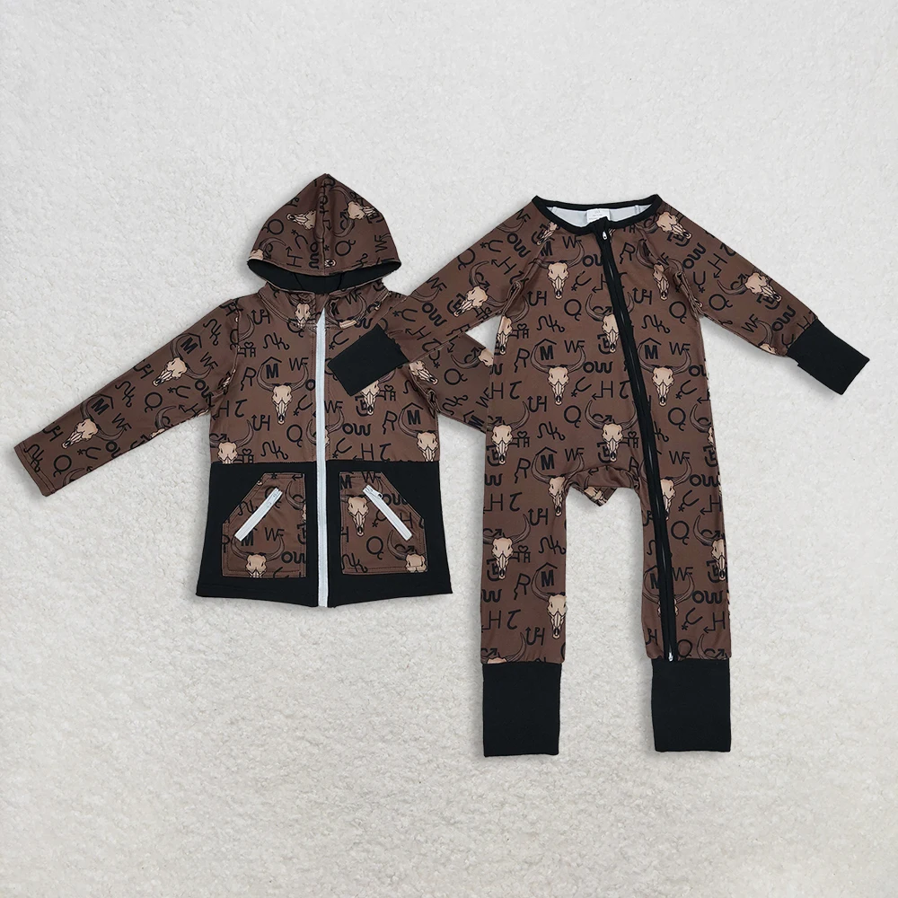 

z1107-11 LR2591 Wholesale baby rompers kids clothes boy western cow head long sleeve romper Autumn Boutique clothing