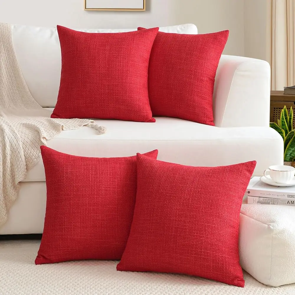 

Set Of 4 Linen Decorative Throw Pillow Covers Solid Square Pillowcase Modern Farmhouse Cushion Covers For Home Decor Sofa Couch