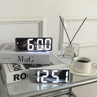 2025 Smart Alarm Clock Bedside Table Led Alarm Clock Digital Children's Electronic Alarm Clock Curved Screen Mirror Temperature