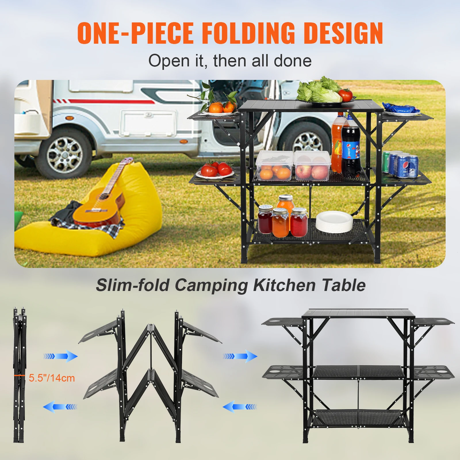 SucceBuy Camping Kitchen Table One-piece Folding Portable Cook Station Aluminum Camping Folding Table for Outdoor Picnics BBQ image 4