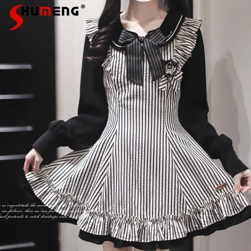 

Original Striped Gradient Black Vestidos Japanese Subculture Dress Lolita Cute Sweet Slim Fit High-waisted Dresses For Ladies