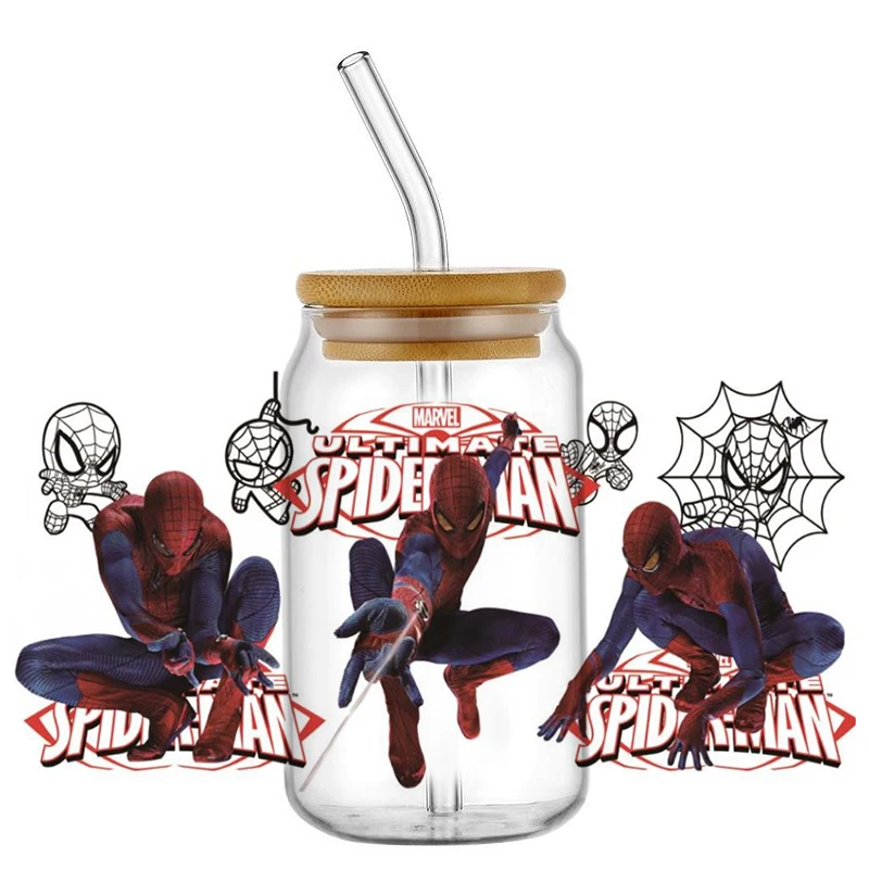 

Miniso Spider-Man Waterproof UV DTF Cup Wrap for 16oz Libbey Glasses Can DIY Superhero Washable Transfer Sticker