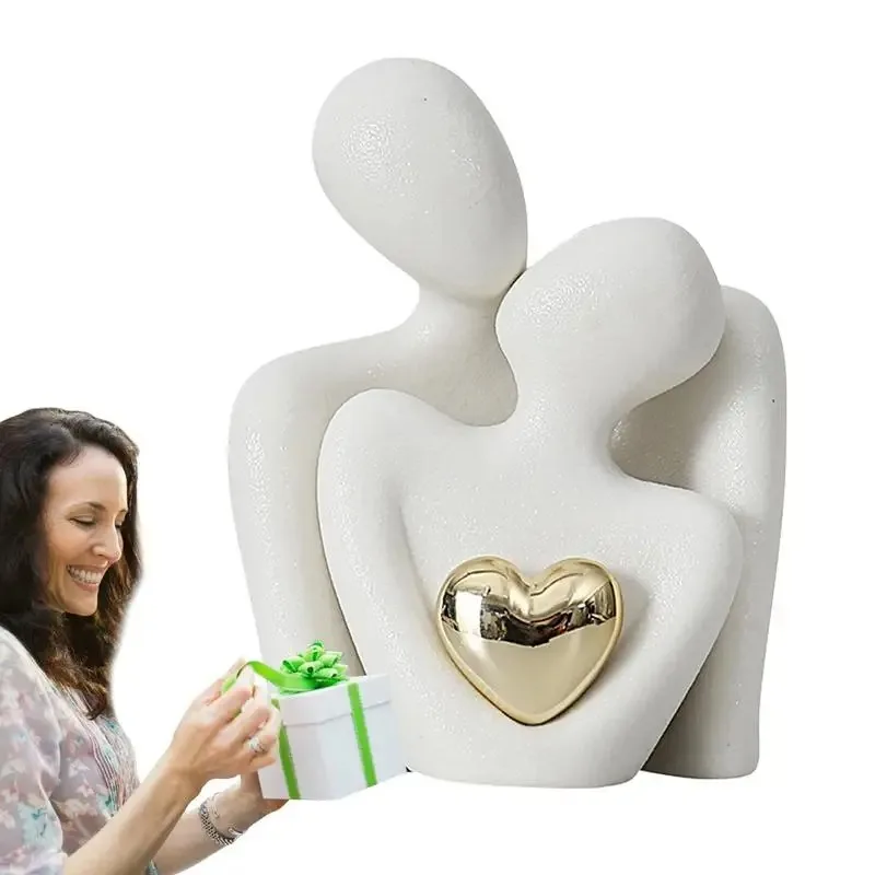 Couples Embracing Ceramic statue Double Sculpture Abstract Modern Love Statue Art Handicraft Double-person Home Decoration