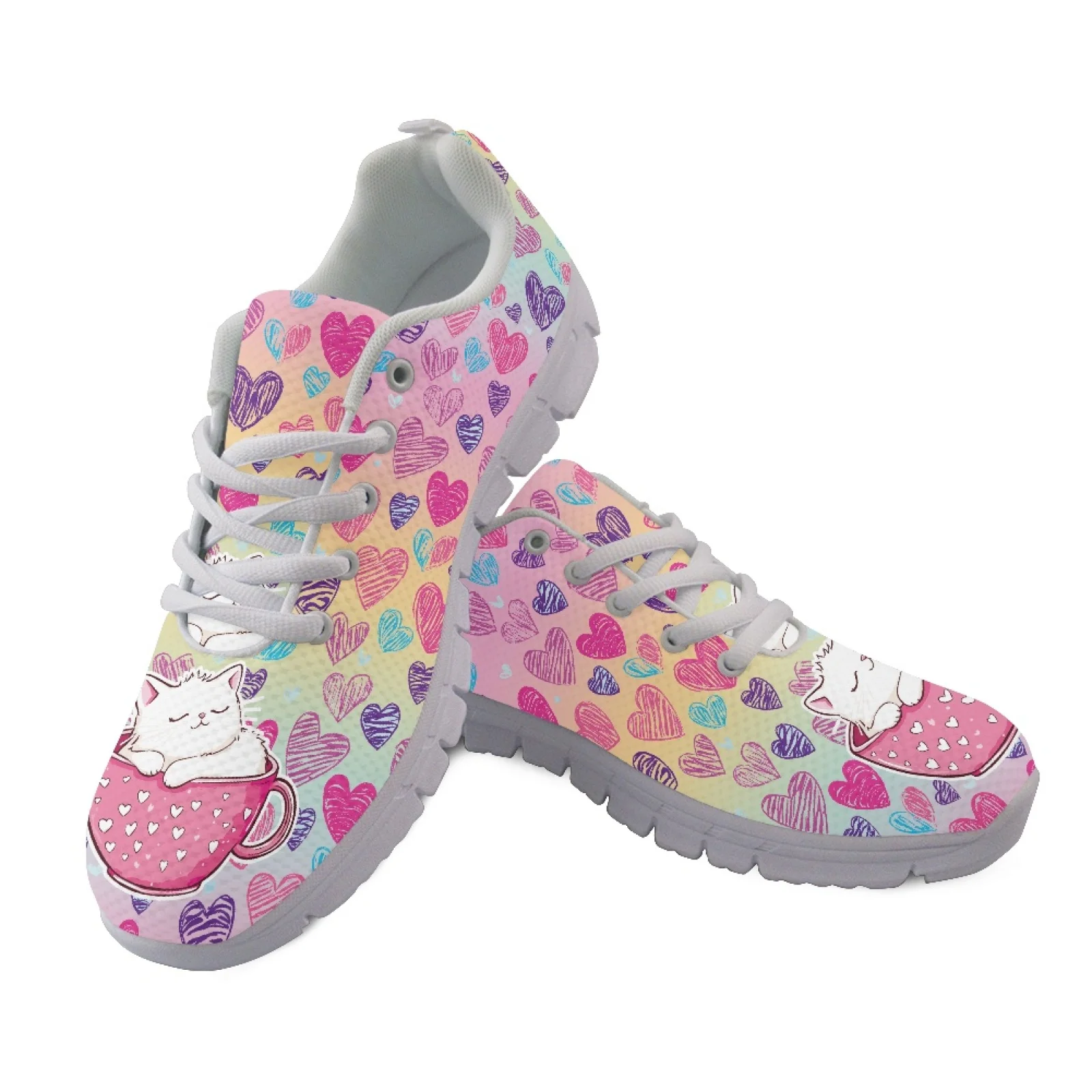 Coloranimal Cat Hearts Mesh & EVA Sole Women Running Walking Shoes Comfortable Fashion Sneakers for Womens Fashion 2026