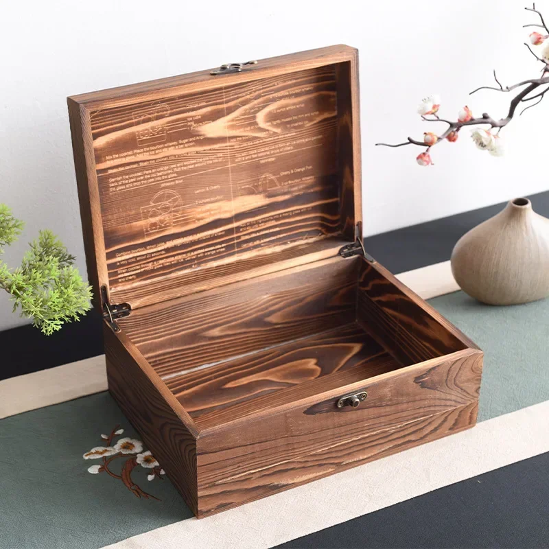 

Pine Solid Wood Box, Packaging Gift Box, Flip Square Storage Case, Dried Flower Present Container