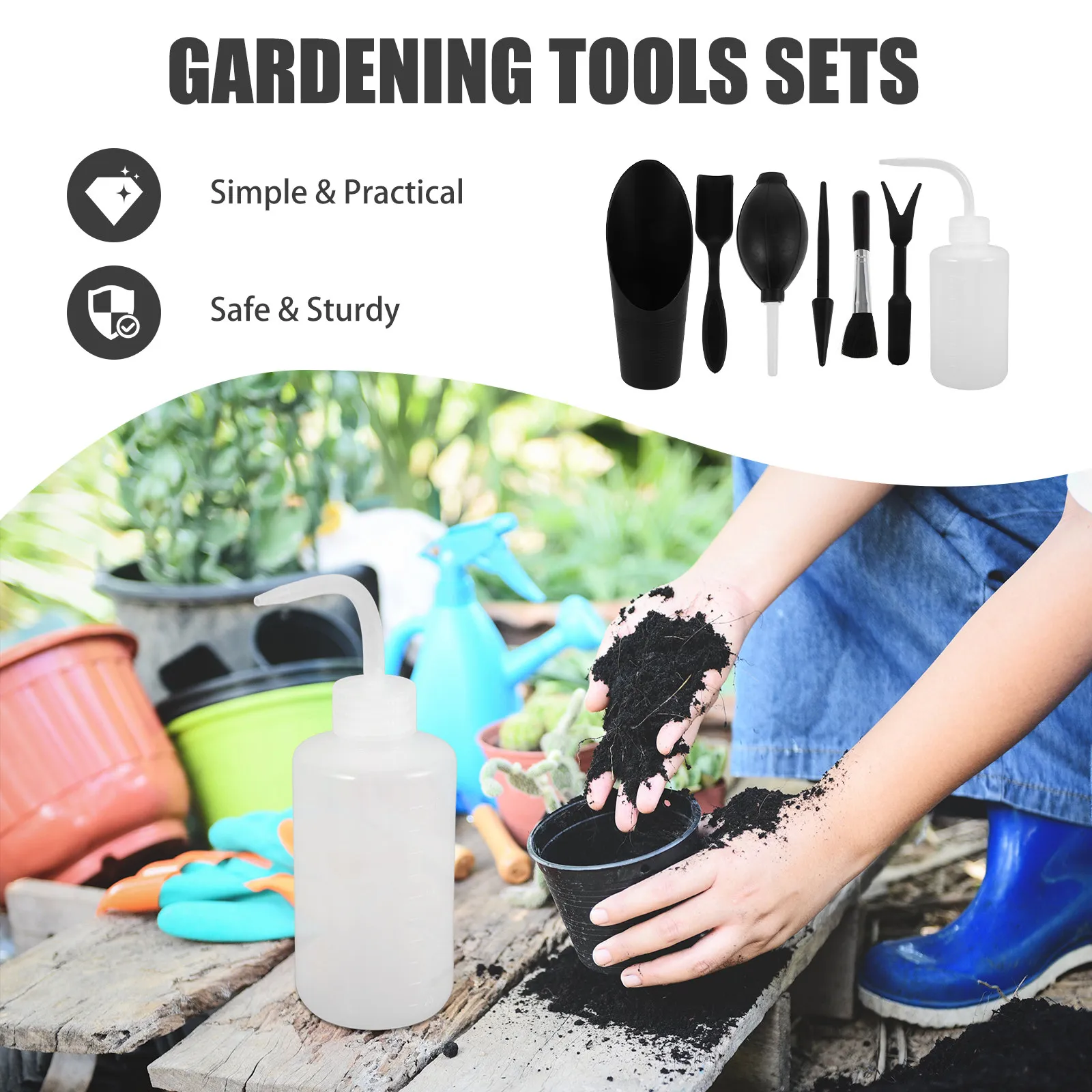 1Set Succulent Gardening Tools Set Small Shovels Planting Transplanting Stainless Steel Plastic Indoor Bonsai Soil Tools
